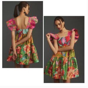 Farm Rio Foliage Cotton Tiered Minidress Size M‎ New